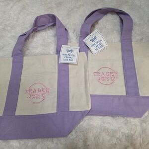 Set of Two - Purple and Cream Canvas Tote Bags